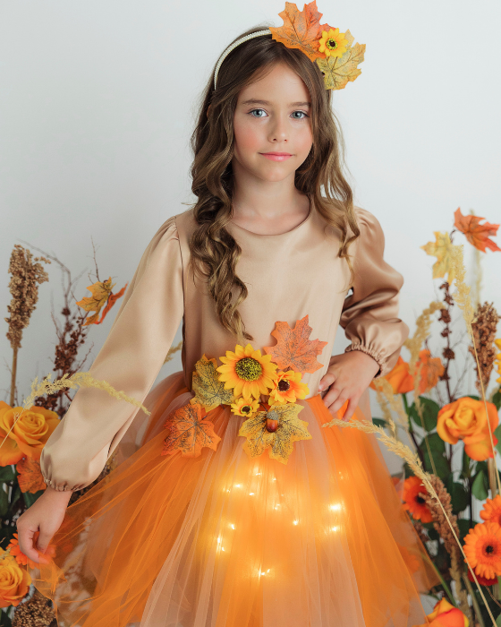 Headband with 2 leaves and autumn flower