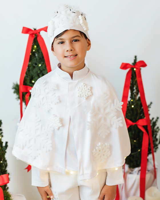 Snowflake costume, 2 pieces, WHITE, cloak + crown for winter pageant