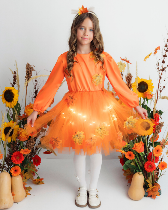 Orange Tutu Dress with Leaves