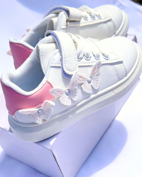 Adidași Albi-Roz cu Fluturași