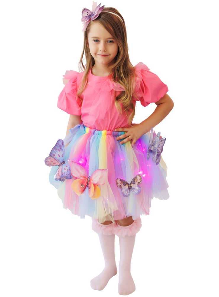 Pastel Rainbow Lights Skirt + Butterflies