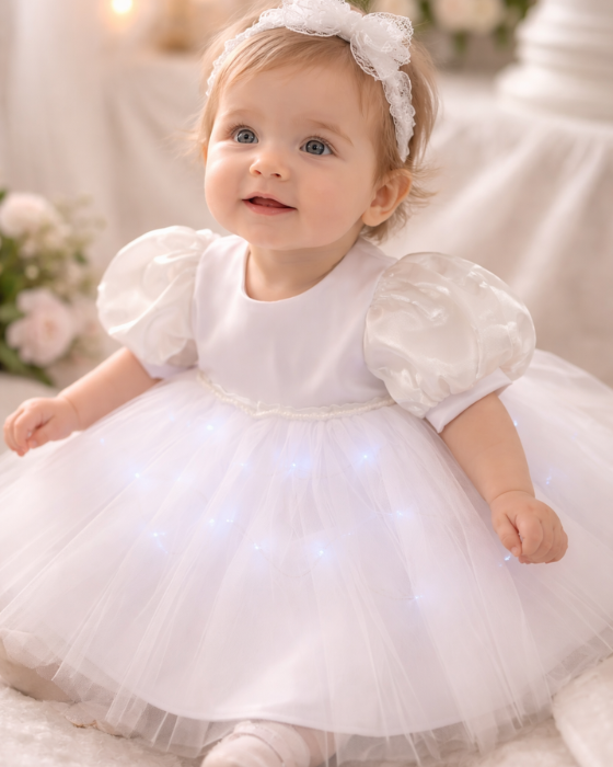 Baptism Dress, with Lights, White