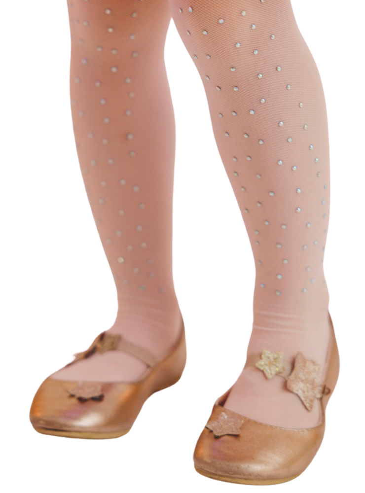 Girls' Pink Tights with Silver Rhinestones