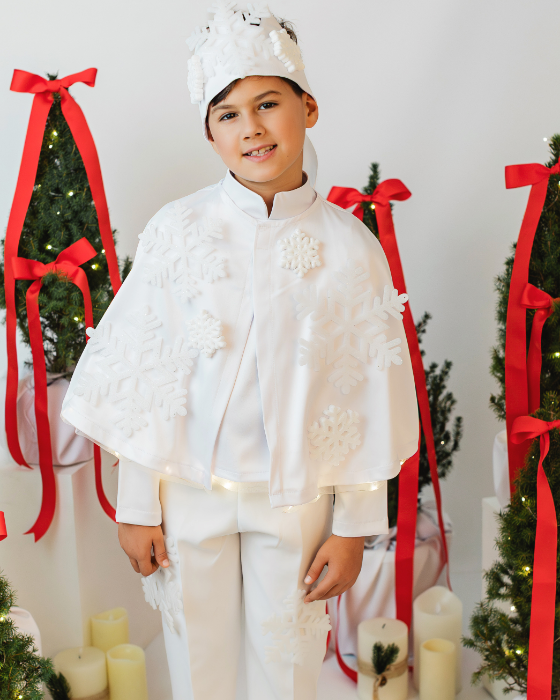 Snowflake costume, 2 pieces, WHITE, cloak + crown for winter pageant