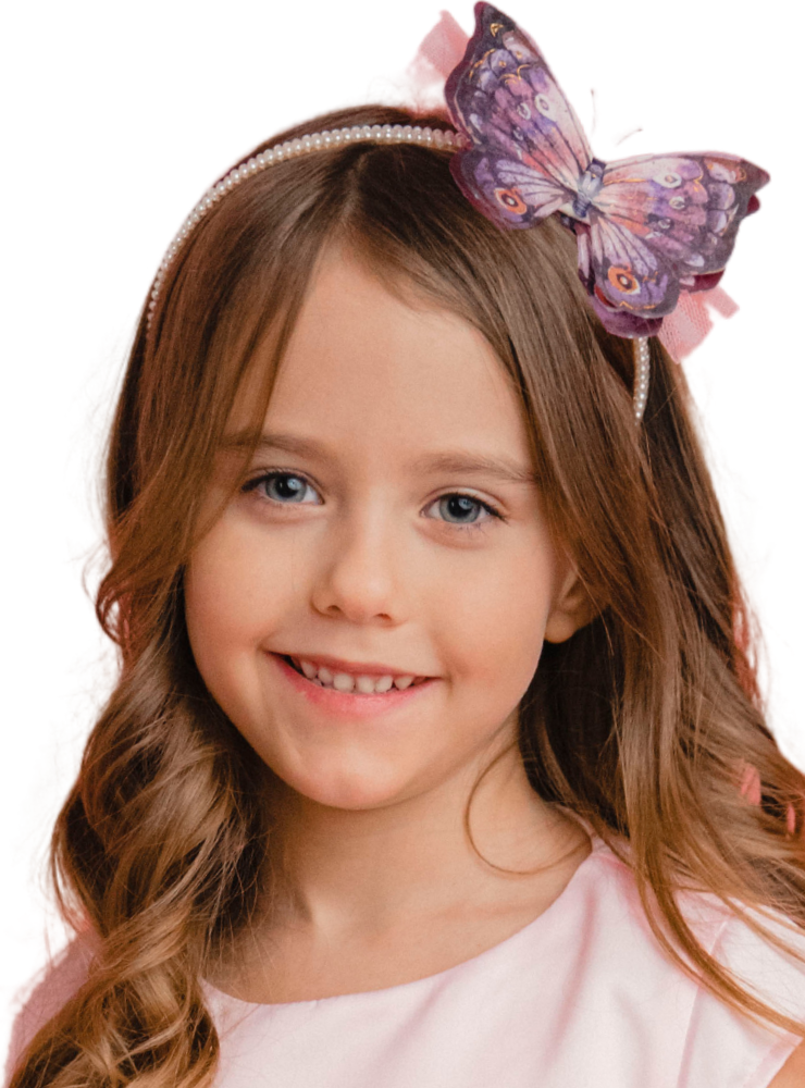 Headband with Pearls, 3D Butterfly and Pink Tulle
