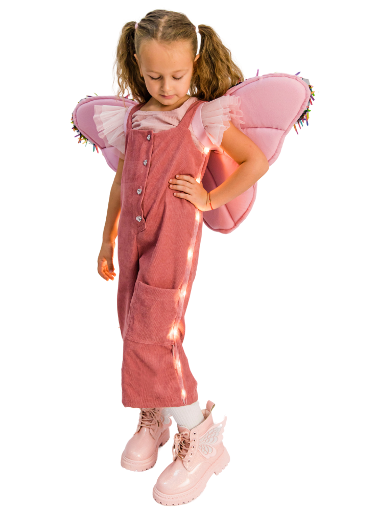 Girls' Pink Overalls with Lights, Ages 3-4
