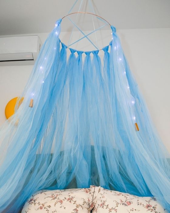 Blue Tulle Canopy with Lights