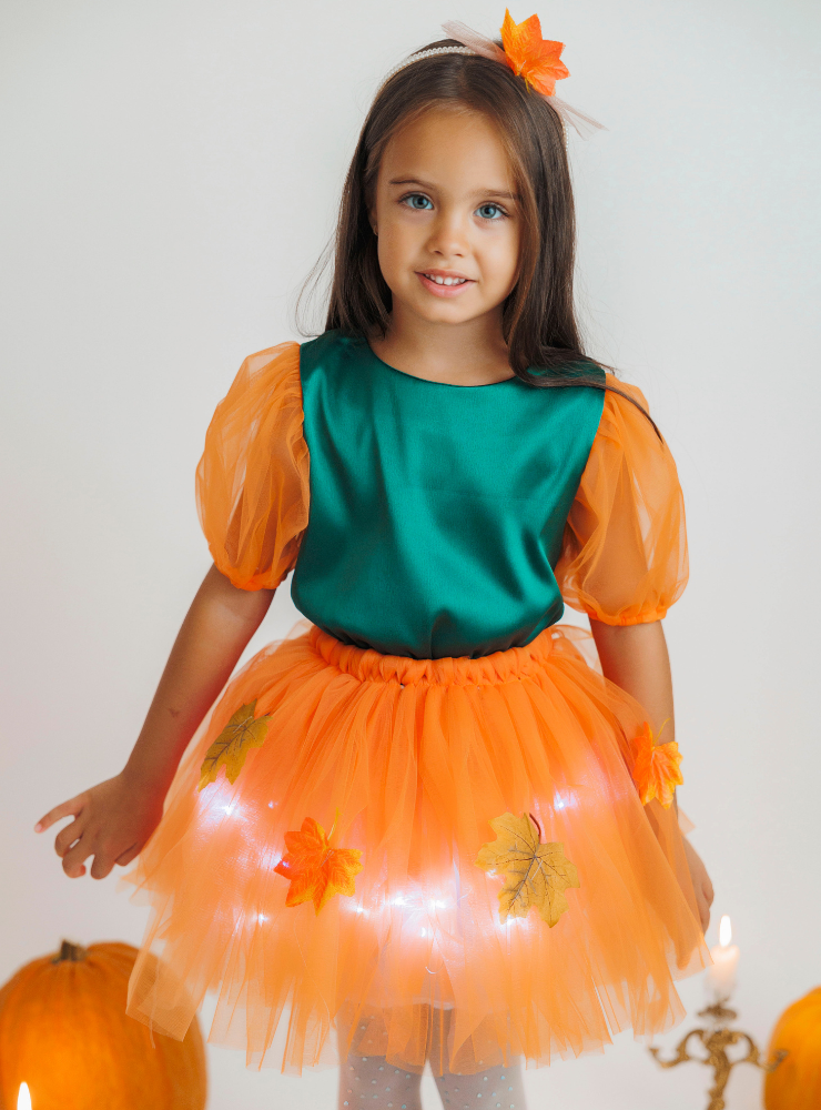 Skirt with Lights, Orange with Leaves, Autumn Fairy