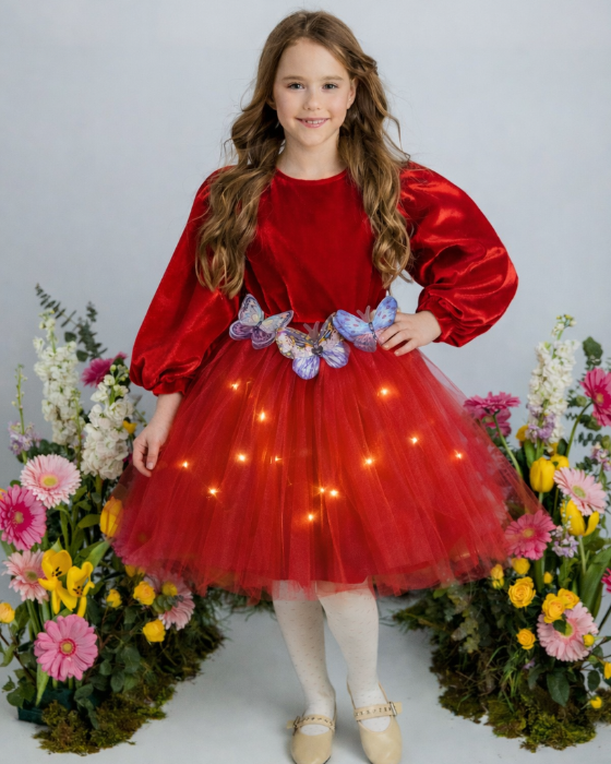 Red Dress with Butterflies and Lights