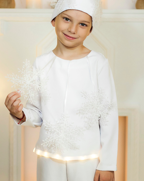 Snowflake White Blouse with 3 Snowflakes, with Lights, 3-4 years