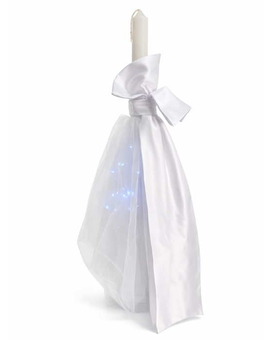 Baptism Candle, with Lights, White