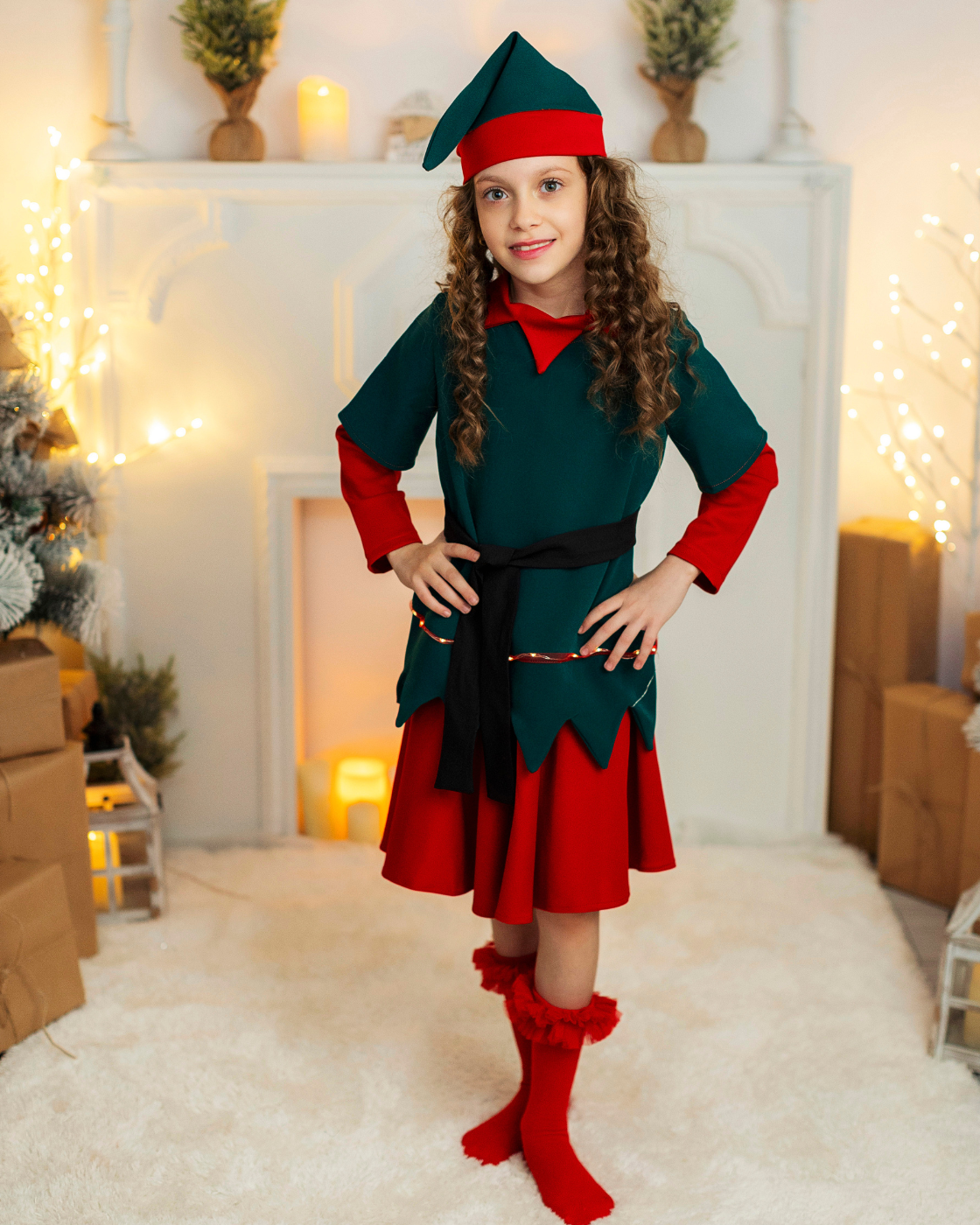Girls' 3-Piece Elf Costume with Lights