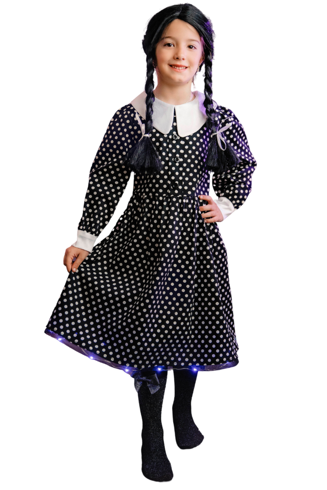 Black Polka Dot Halloween Dress, 10-12 years, girls