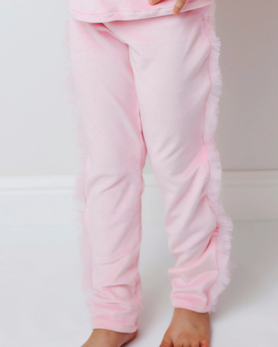 Super Fluffy Velvet Tights with Tulle Ruffle, Baby Pink