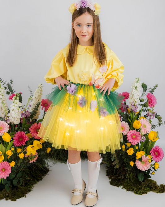 Meadow dress with flowers, with lights, Spring Celebration / Spring Fairy