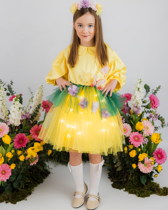 Meadow dress with flowers, with lights, Spring Celebration / Spring Fairy