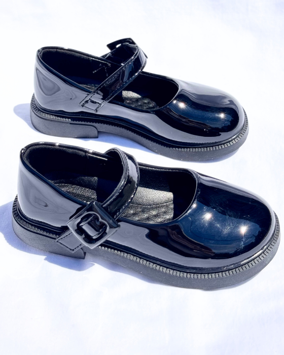 Pantofiori Negri Speciali, De Școală, cu catarama, tapla pufoasa