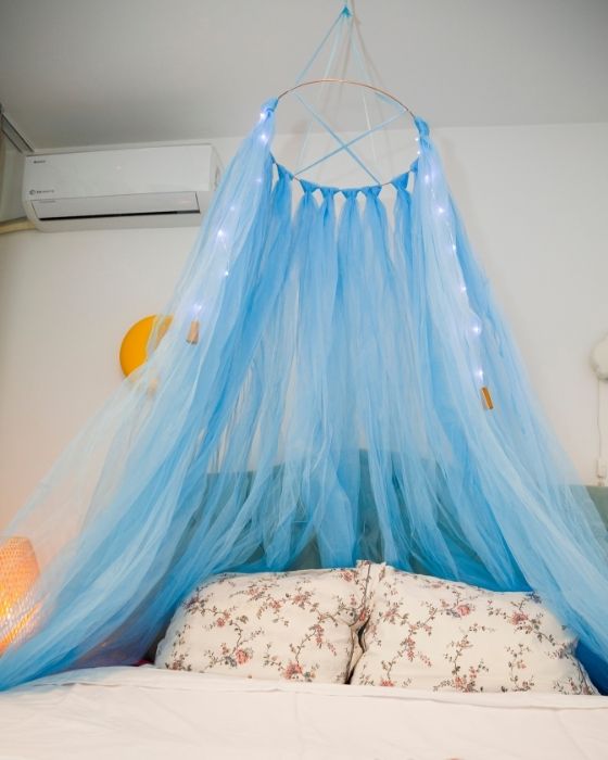 Blue Tulle Canopy with Lights