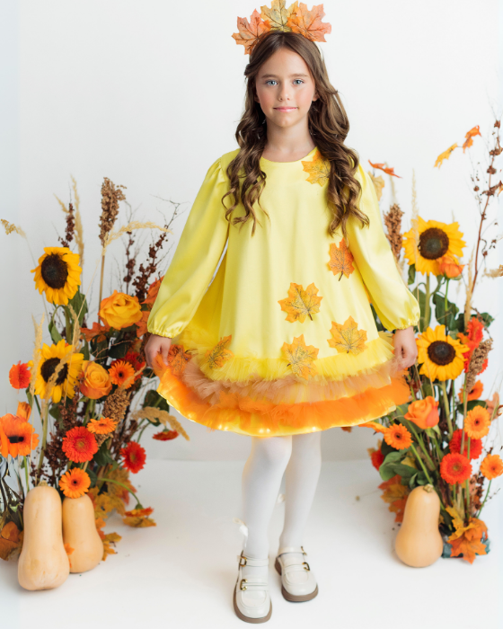 Sparkle Dress, Autumn Queen with Leaves, Autumn, 3-4 years