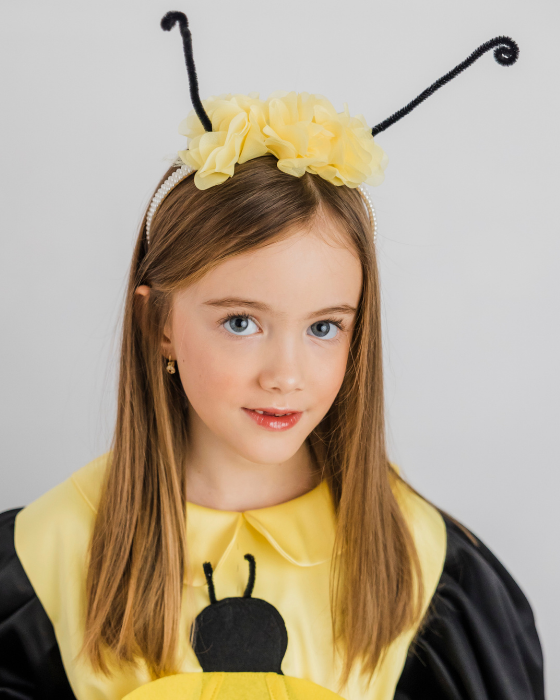 Bee Headband with Antennae and Yellow Flowers
