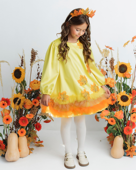 Sparkle Dress, Autumn Queen with Leaves, Autumn, 3-4 years