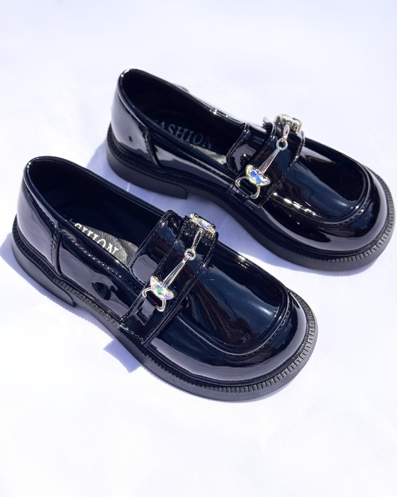 Elegant black shoes with pebbles, School, Autumn