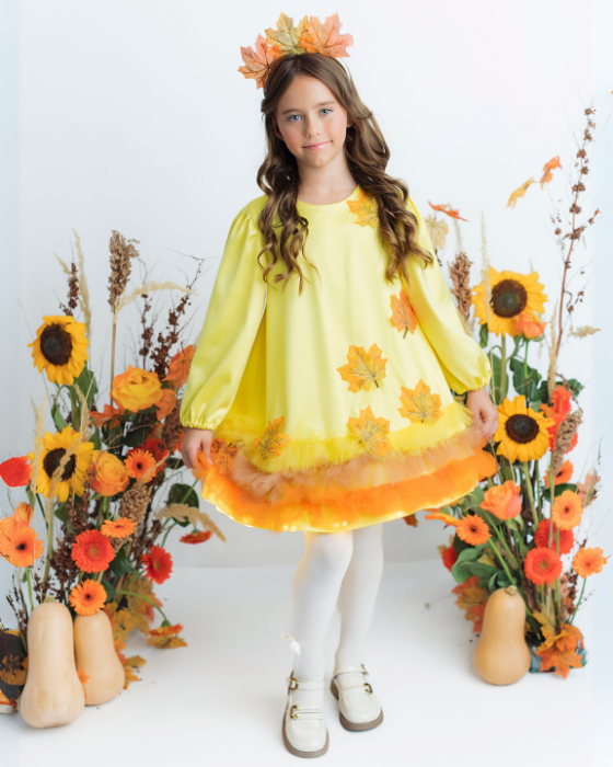 Sparkle Dress, Autumn Queen with Leaves, Autumn, 3-4 years