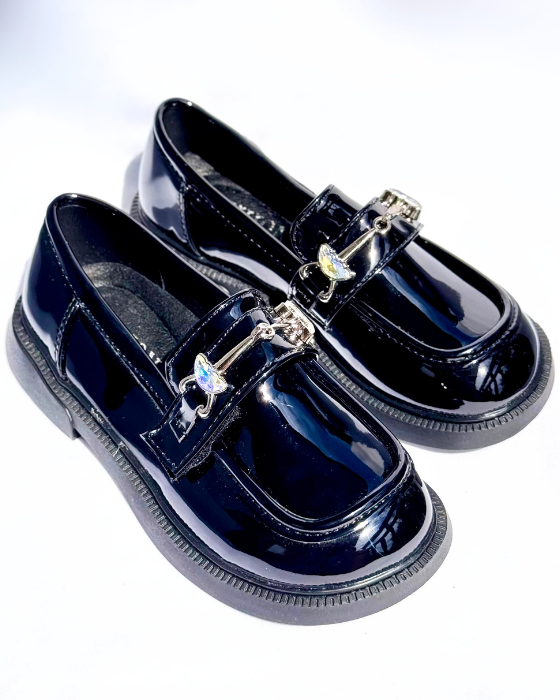 Elegant black shoes with pebbles, School, Autumn