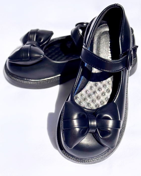 Black Shoes with Fluffy Bow, School