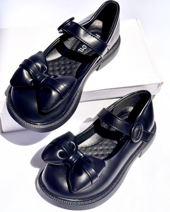 Black Shoes with Fluffy Bow, School