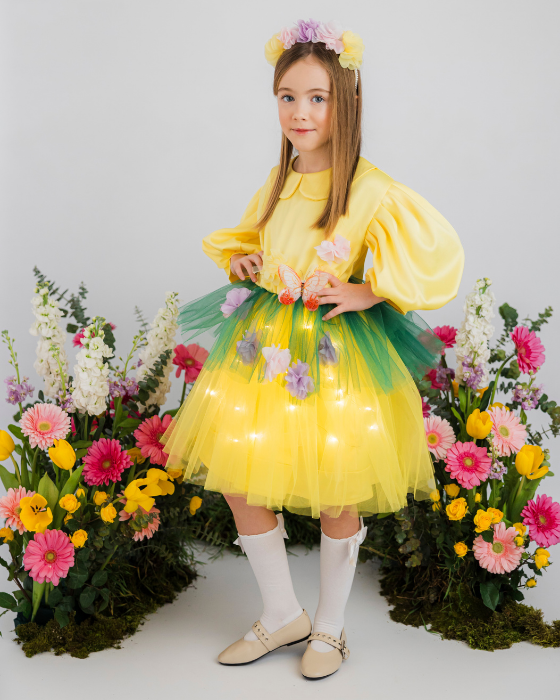 Meadow dress with flowers, with lights, Spring Celebration / Spring Fairy