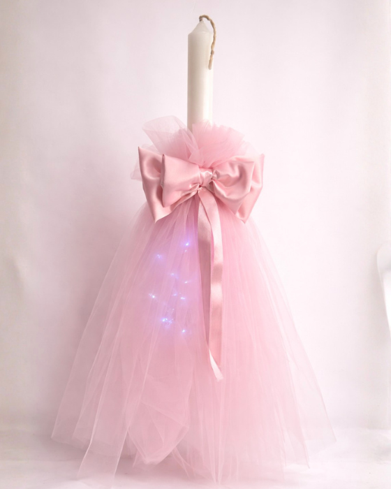 Christening Candle, with Lights, Pink
