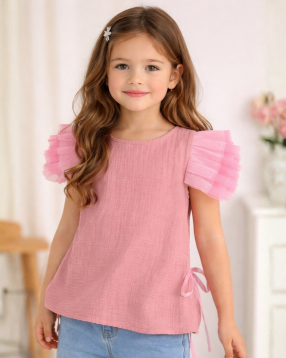 Pink Blouse with Tulle Ruffles, Princess Style