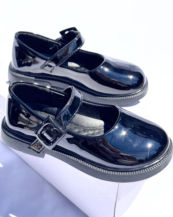 Pantofiori Negri Speciali, De Școală, cu catarama, tapla pufoasa