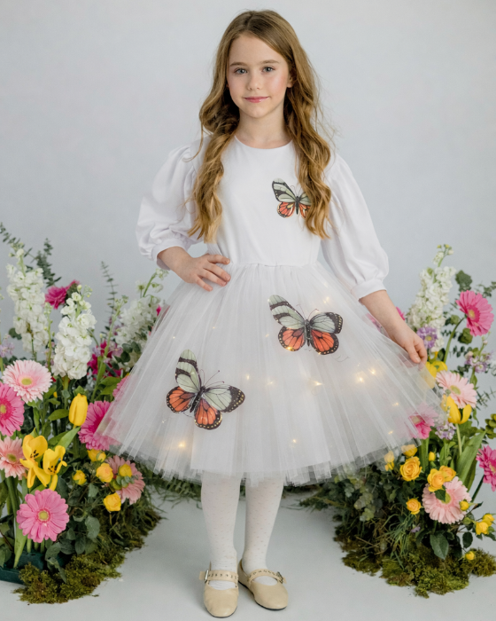 White Dress with Lights, with Contrast Butterflies