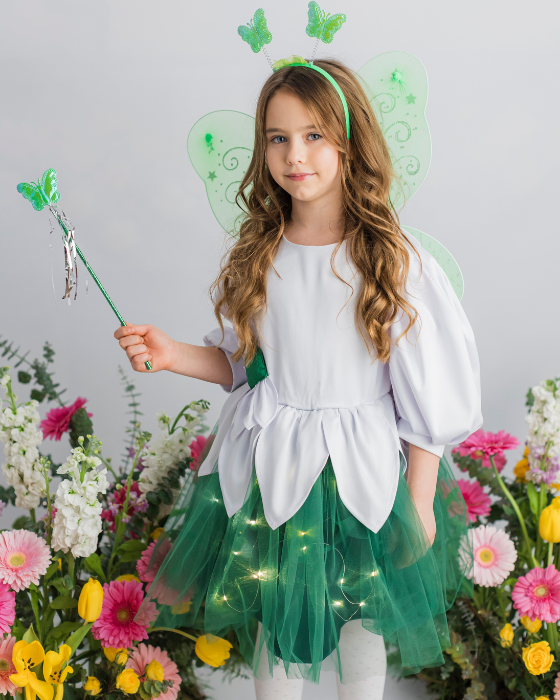 Snowdrop Fairy Costume, 4 pieces School Play, with pale green wings