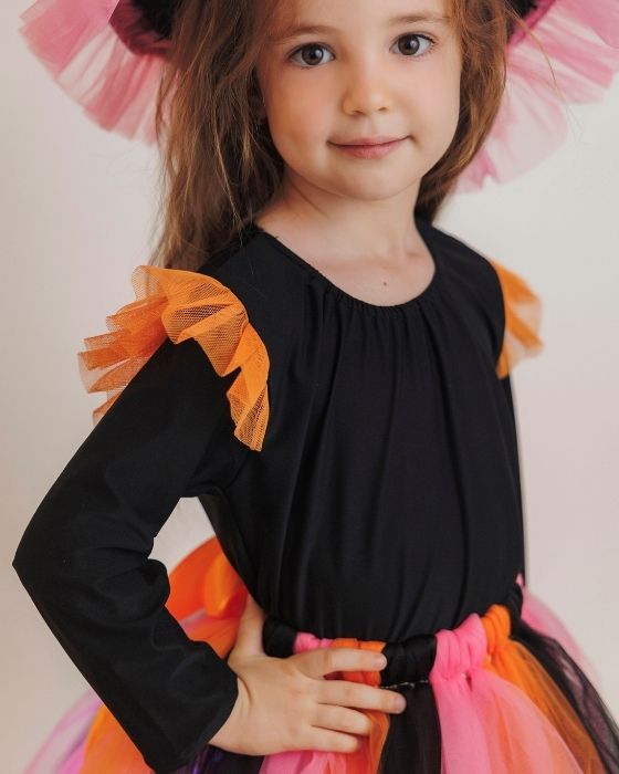 Black Bodysuit with Orange Tulle