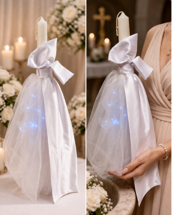 Baptism Candle, with Lights, White