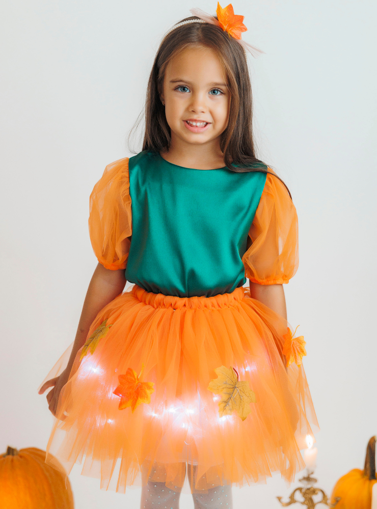 Skirt with Lights, Orange with Leaves, Autumn Fairy