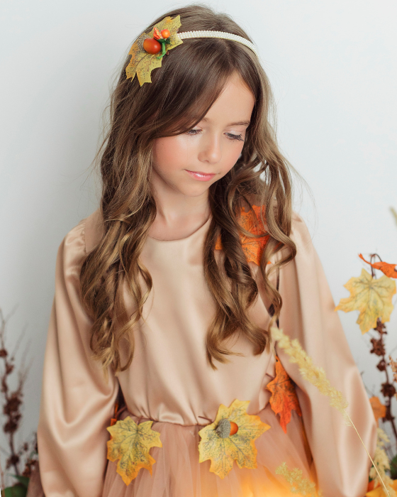 Headband with leaf, acorn and orange twig