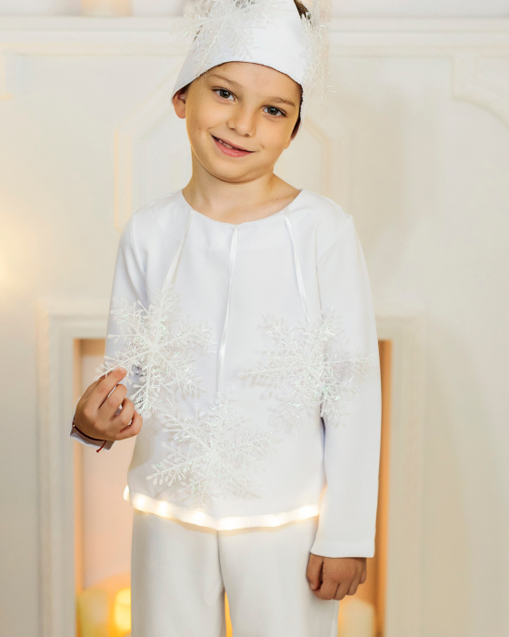 Snowflake White Blouse with 3 Snowflakes, with Lights, 3-4 years