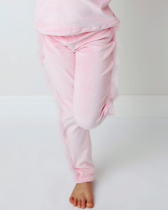 Super Fluffy Velvet Tights with Tulle Ruffle, Baby Pink