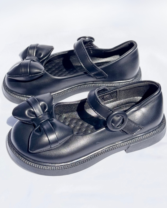 Black Shoes with Fluffy Bow, School