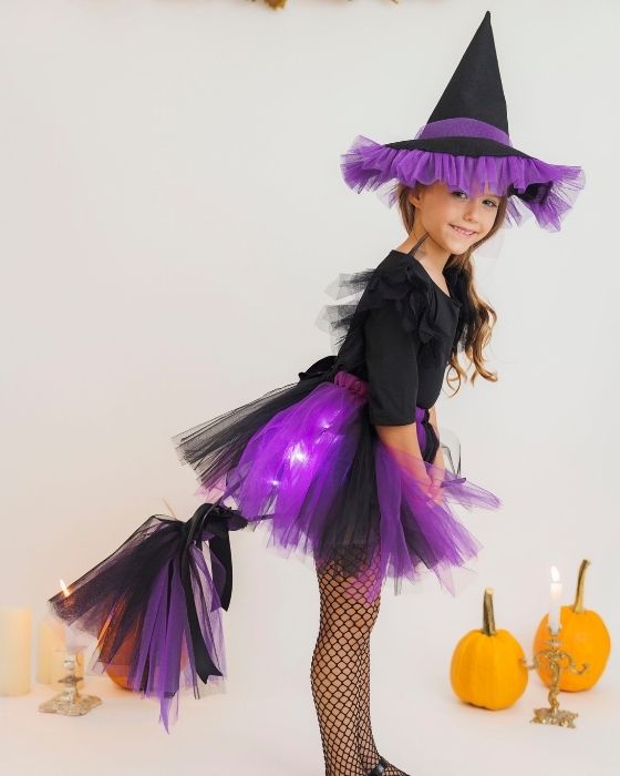 Purple-Black Tulle Witch's Broom