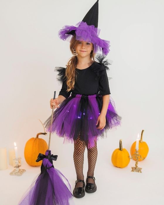 Purple Witch Costume, 4 Pieces, for Girls