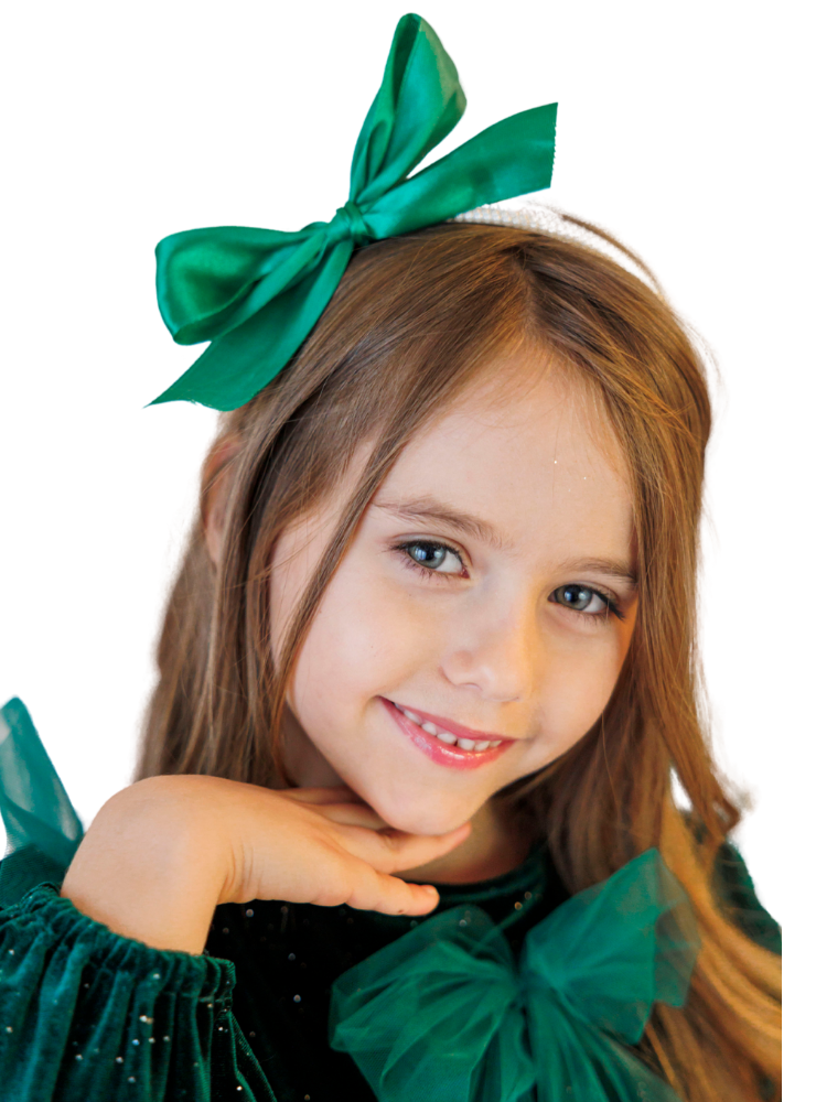 Headband with Pearls and Green Bow, Spring Fairy