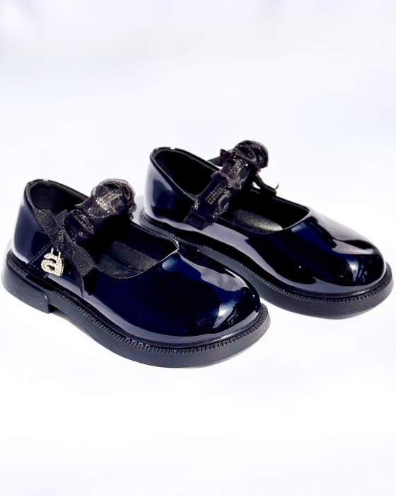 Black Shoes with Strap and Letter A, School