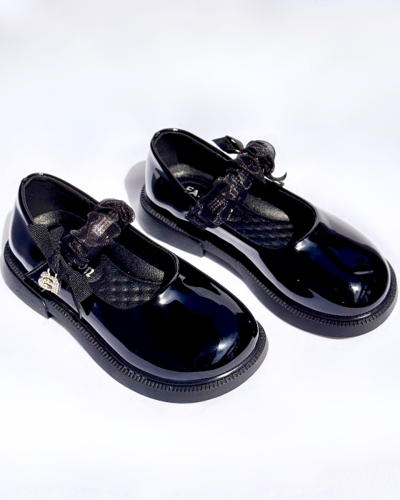 Black Shoes with Strap and Letter A, School