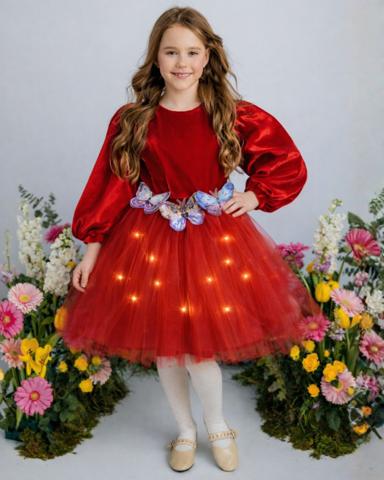 Red Dress with Butterflies and Lights