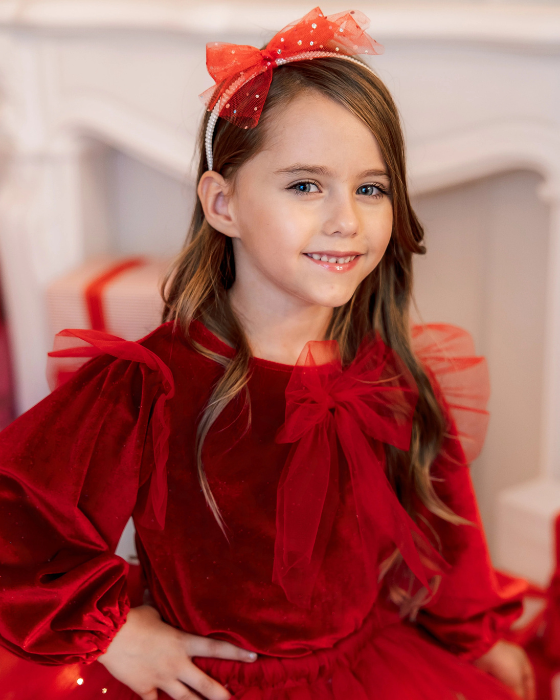 Red Outfit Skirt+Blouse+Headband, Red
